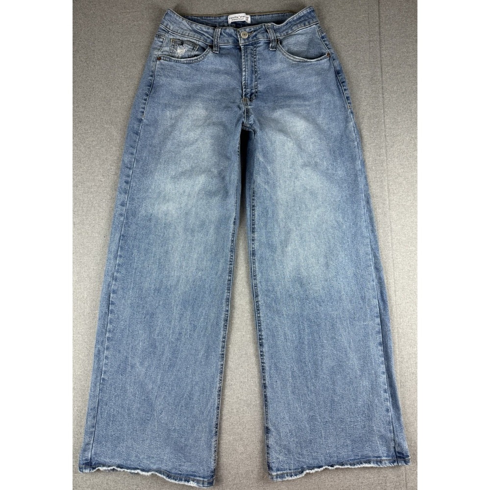 Vanilla Star Womens Size 7 Wide Leg Jeans High Rise Light Wash Distressed Y2K